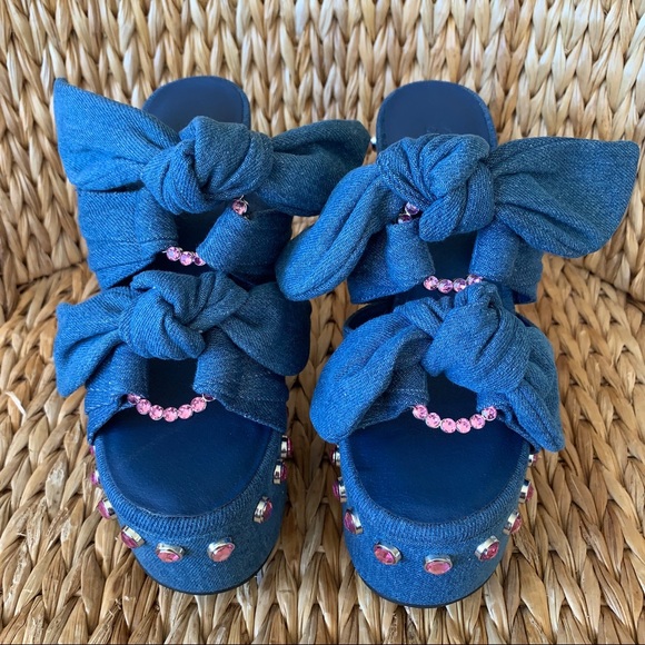 New Sugar Thrillz x Dolls Kill Strike a Pose Denim Platform Heels - Picture 3 of 9